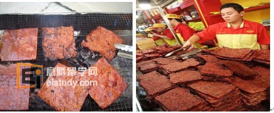 用猪肉做成的特殊的烧腊，香甜可口，一块一块的，就好像用肉做成的一张厚纸