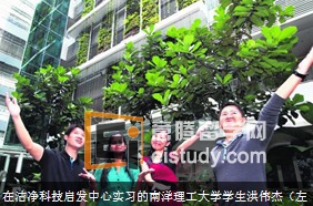 20130808091204926-3 在洁净科技启发中心实习的南洋理工大学学生洪伟杰(左起)、锡迪卡、胡慧云和林丞俊。三组南洋理工大学学生到洁净科技启发中心实习,抢先使用最新的洁净科技中心设施,研究创新的节能技术。