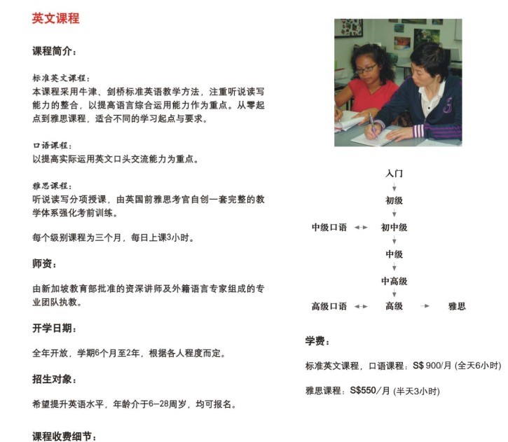 新加坡国际学生申请英文课程